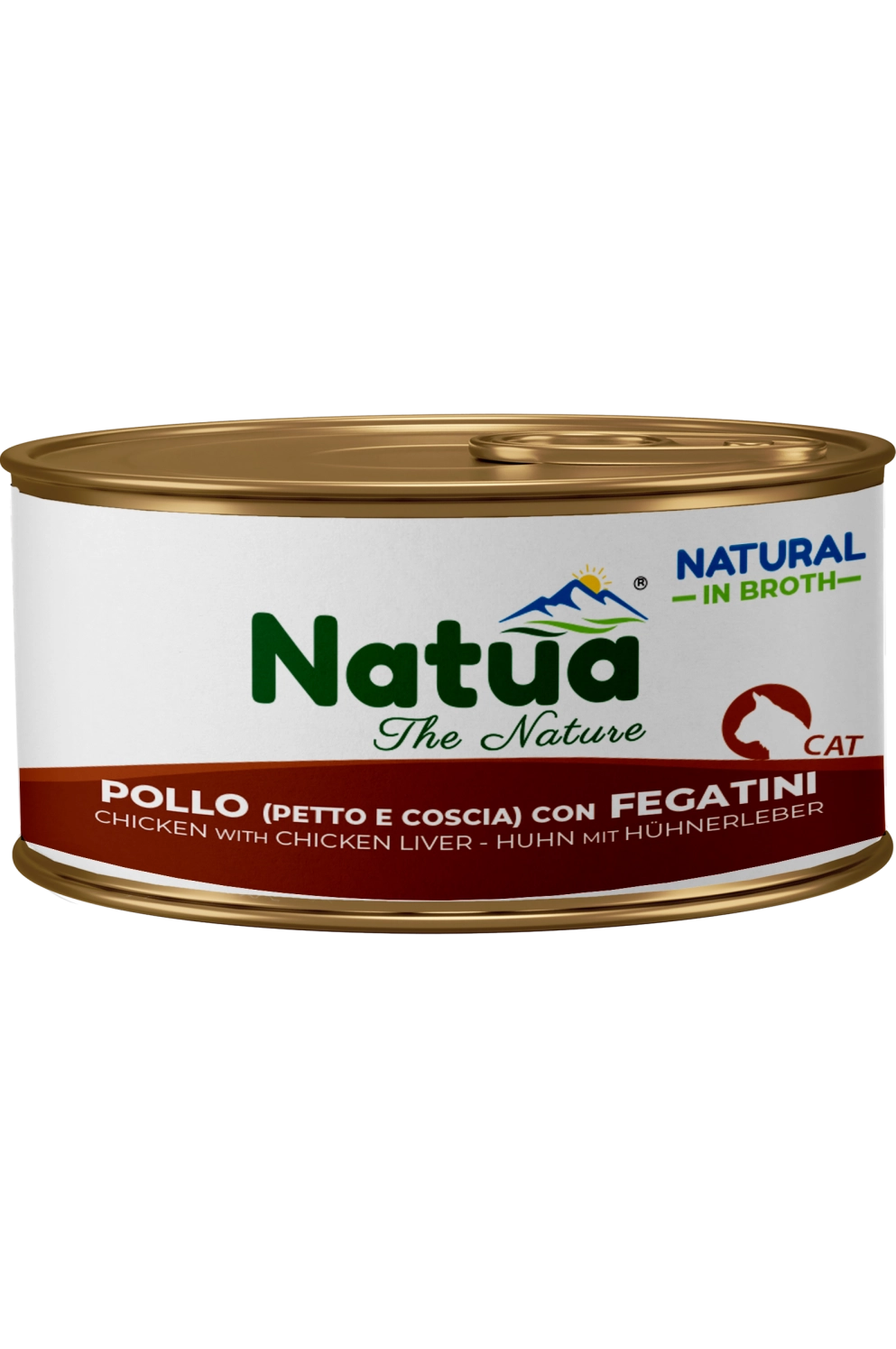 Natua Natural in Brodo - Pollo (Petto e Coscia) con Fegatini - Cibo umido per gatto adulto - 85 gr