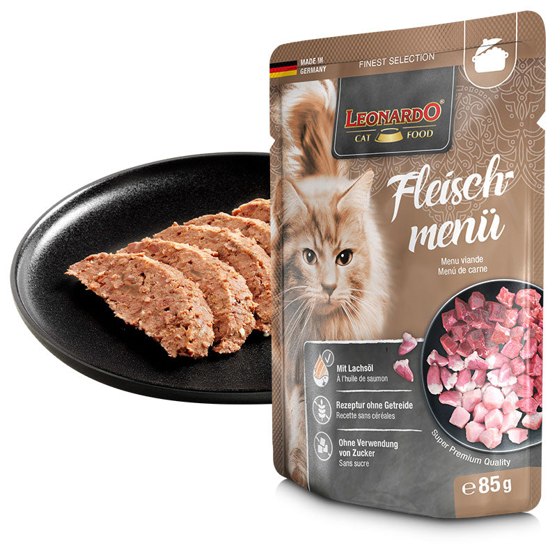 LEONARDO Menù di carne Ricco di pollo, manzo e agnello Gusto di carne facilmente digeribile - 85 gr