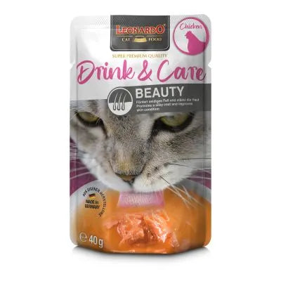 Leonardo Drink&Care Beauty - Bevanda per gatti adulti al Brodo di Pollo - 40 g