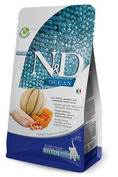 Farmina N&D Ocean feline - merluzzo, gamberetto, zucca e melone - Crocchette gattino
