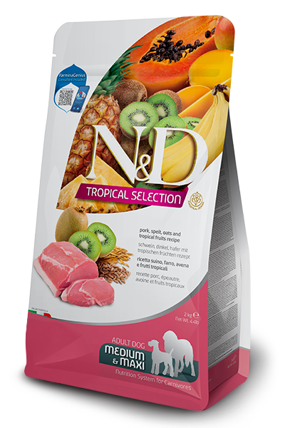 Farmina N&D Tropical Canine - Maiale, farro, avena, frutti tropicali - Crocchette Cane Adulto - Taglia Media Grande