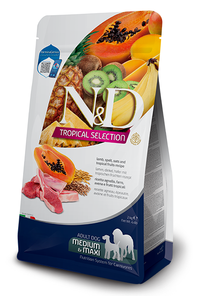 Farmina N&D Tropical Canine - Agnello, farro, avena, frutti tropicali - Crocchette Cane Adulto - Taglia Media Grande