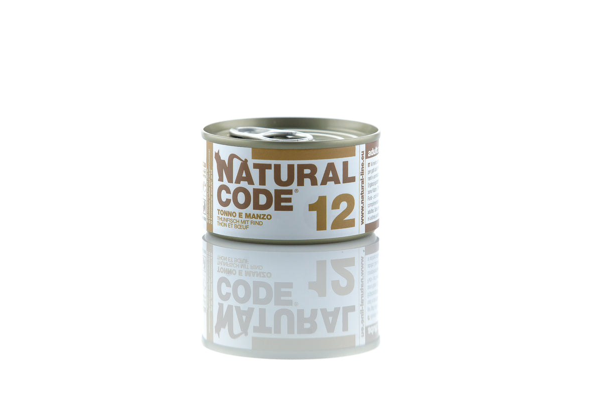 Natural Code - Umido Gatto - Tonno e Manzo 12 - Acqua di Cottura - Lattina 85g