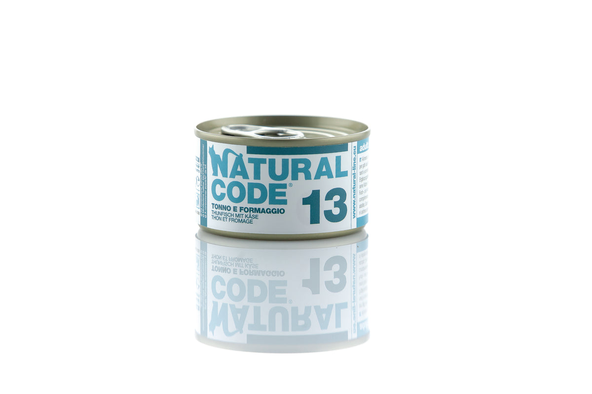 Natural Code - Umido Gatto - Tonno e Formaggio 13 - Acqua di Cottura - Lattina 85g