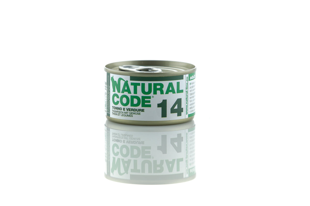 Natural Code - Umido Gatto - Tonno e Verdure 14 - Acqua di Cottura - Lattina 85g