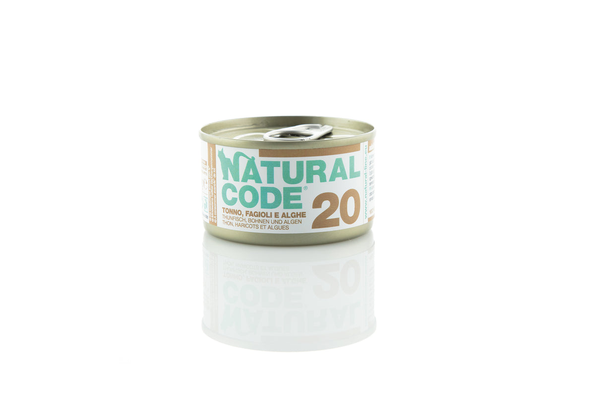 Natural Code - Umido Gatto - Tonno, Fagioli e Alghe 20 - Acqua di Cottura - Lattina 85g