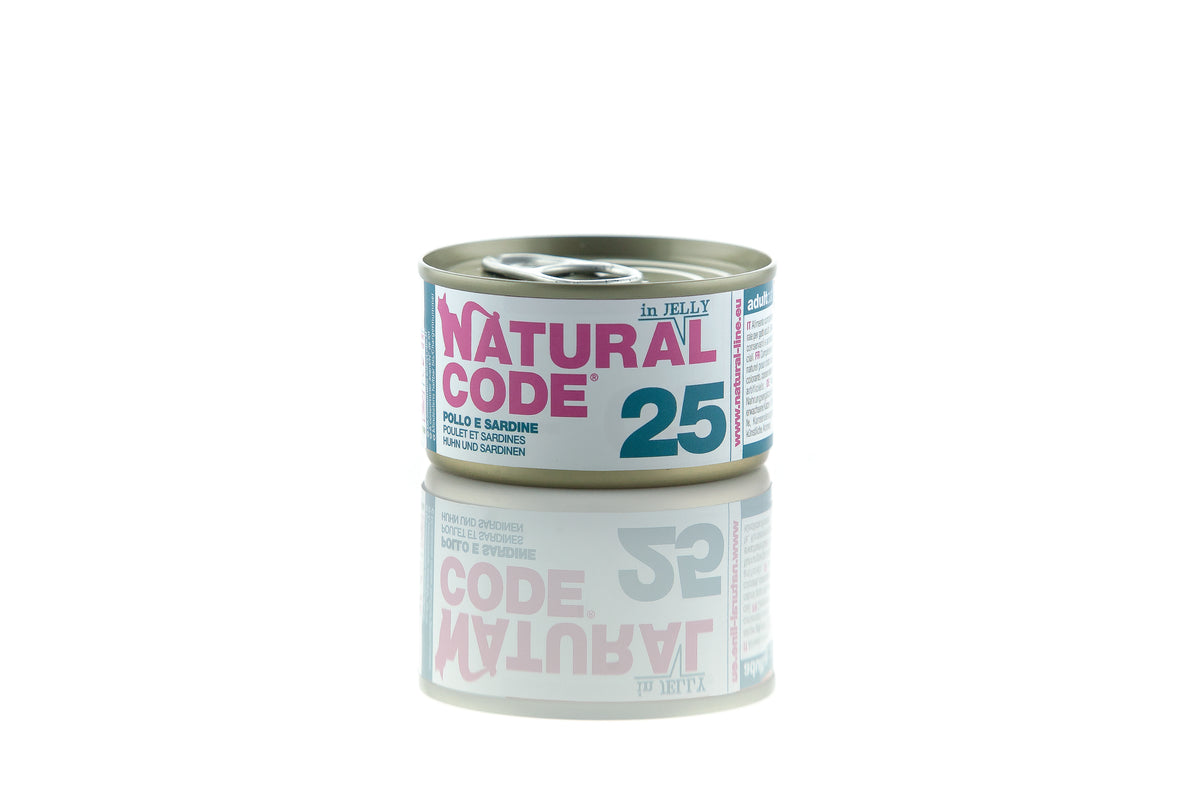 Natural Code - Umido Gatto - Pollo e Sardine 25 - Soft Jelly - Lattina 85g