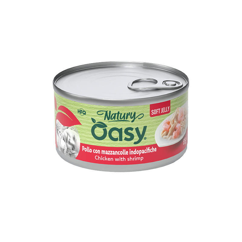 Oasy Natury Soft Jelly - Pollo con mazzancolle indopacifiche - Alimento complementare in gelatina per gatti adulti