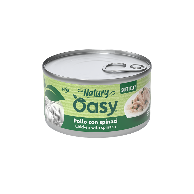 Oasy Natury Soft Jelly - Pollo con spinaci - Alimento complementare in gelatina per gatti adulti