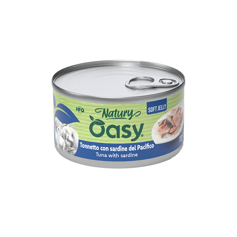 Oasy Natury Soft Jelly - Tonnetto con sardine del Pacifico - Alimento complementare in gelatina per gatti adulti
