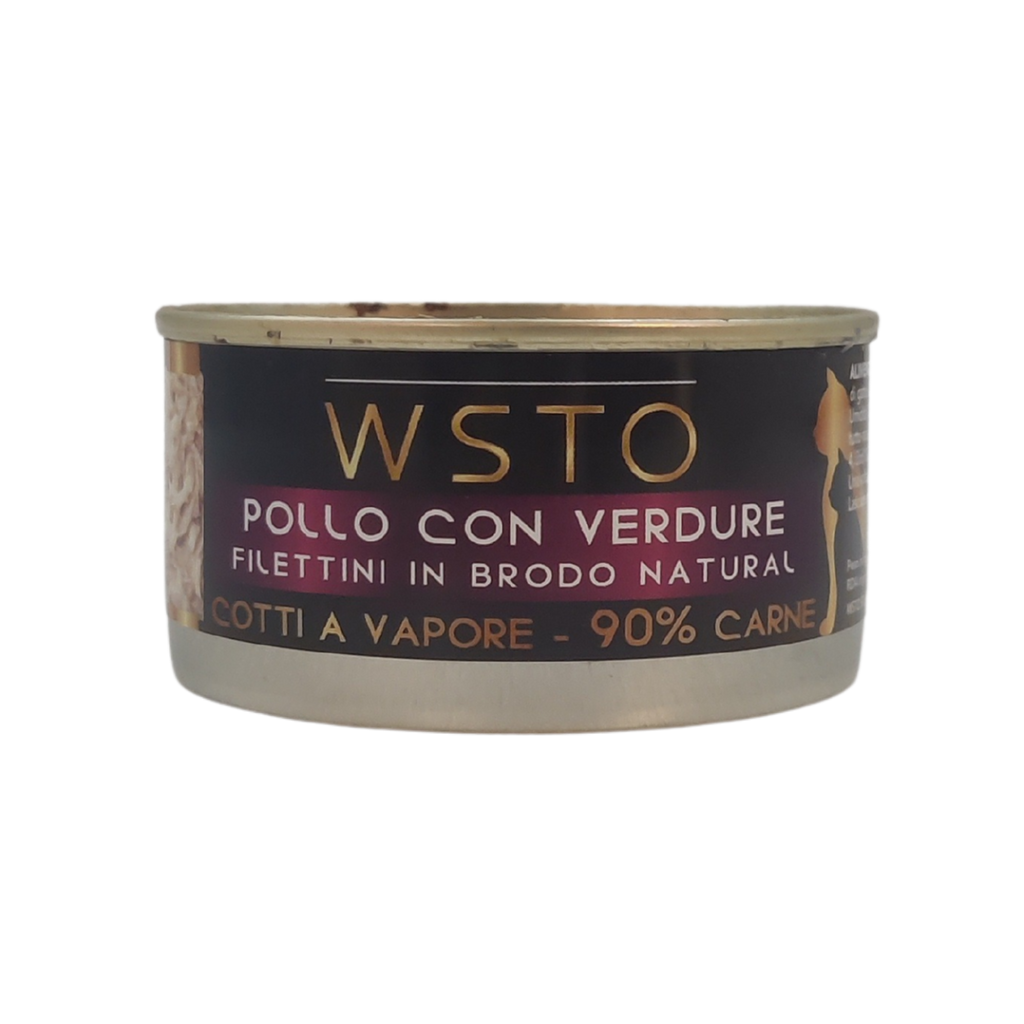 Pollo con Verdure - Filettini in brodo natural - Cotti al vapore - 90% Carne - 85 g