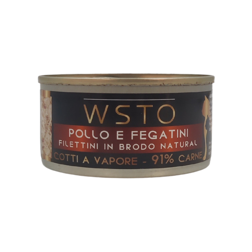 Pollo e Fegatini - Filettini in brodo natural - Cotti al vapore - 91% Carne - 85 g