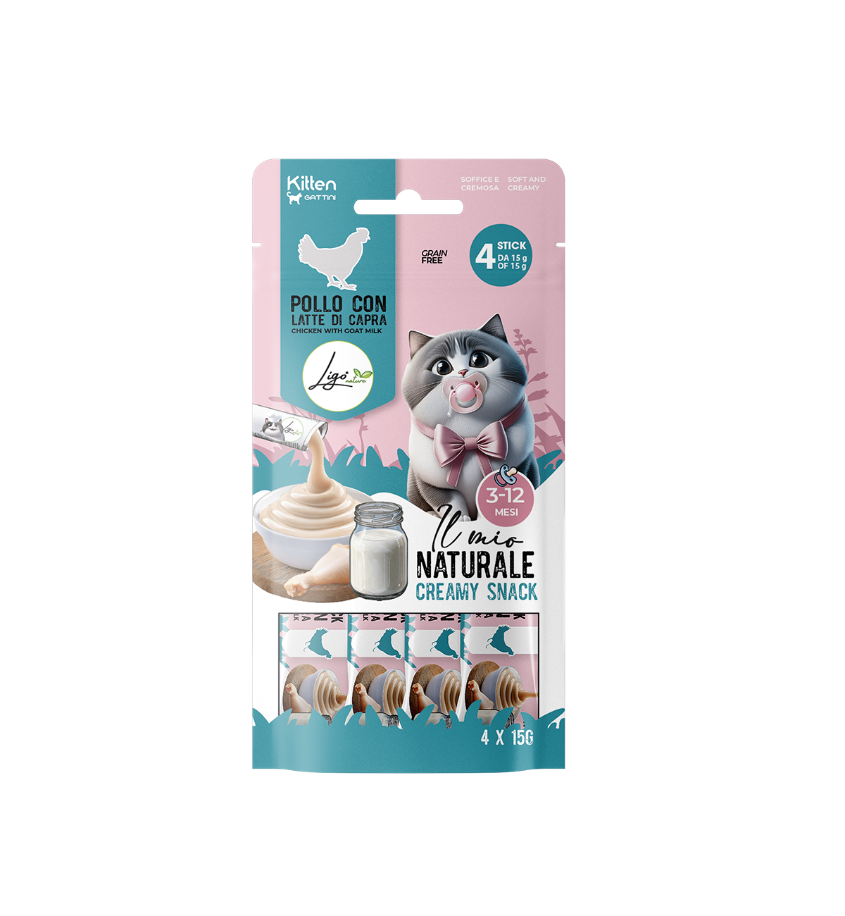 Ligo Nature - Creamy Snack di Pollo con Latte di Capra Kitten - 4x15gr