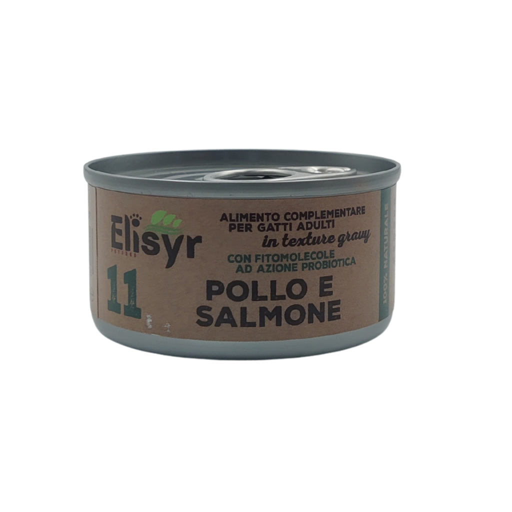 Elisyr - Alimento umido complementare per gatti adulti - Pollo e Salmone - 85 gr