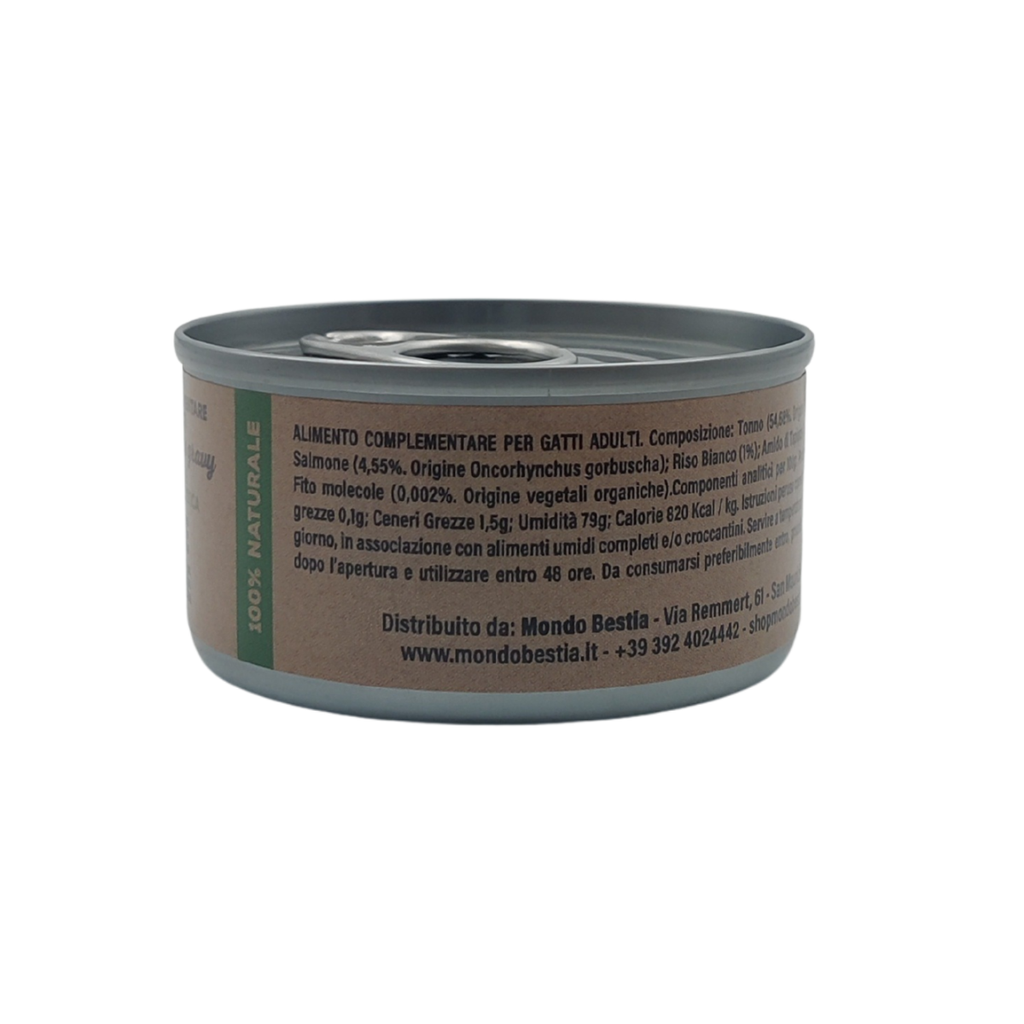 Elisyr - Alimento umido complementare per gatti adulti - Tonno e Salmone - 85 gr