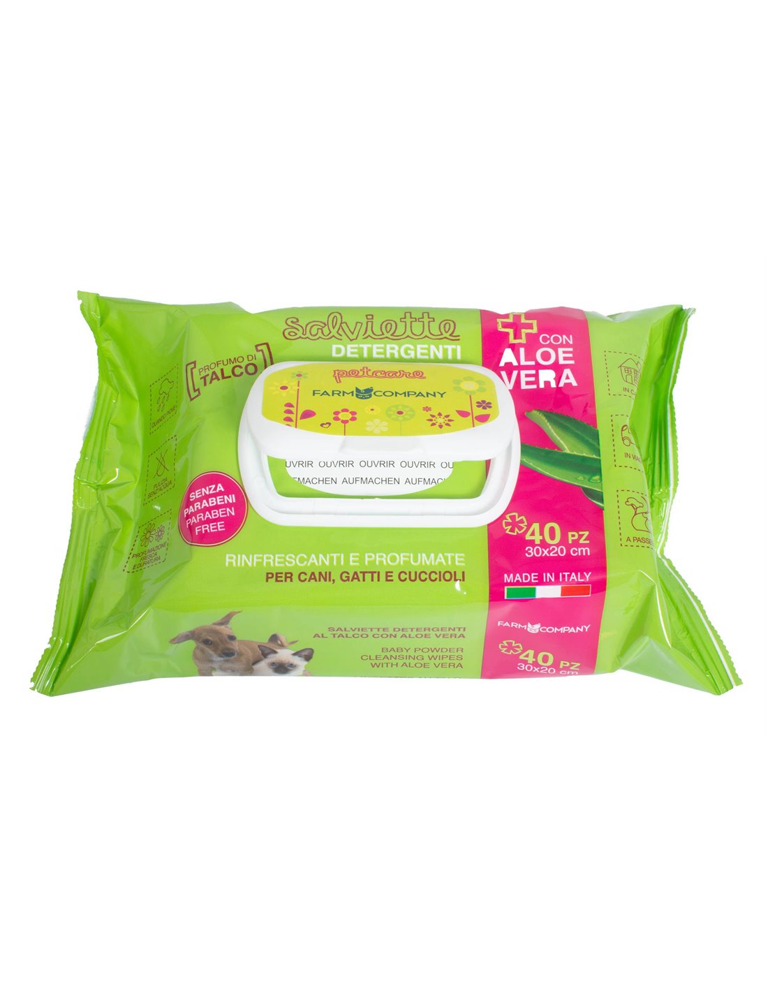 Salviette umidificate Talco e Aloe Vera - 40 strappi - Farmcompany