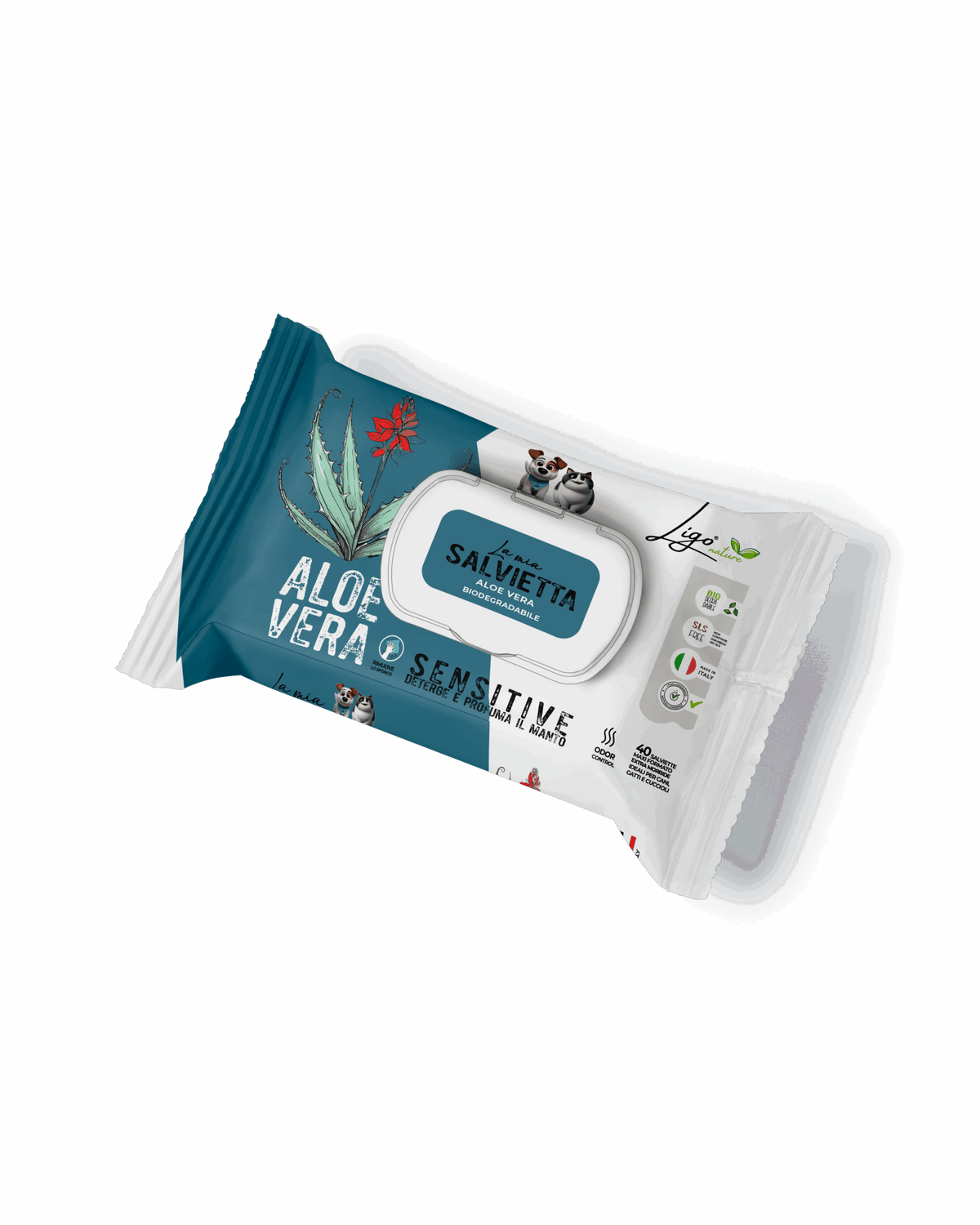 Ligo Nature - Salvietta sensitive aloe vera - per cane e gatto - 40 pz