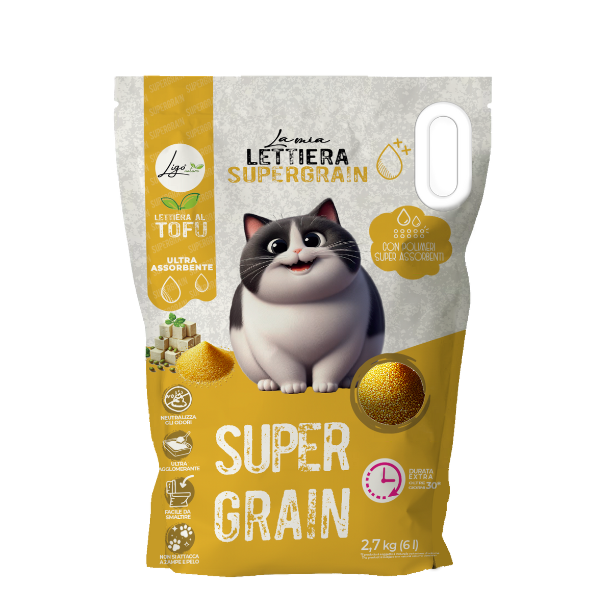 Lettiera per gatti - Supergrain neutro 6L- 2,7Kg - Ligo Nature