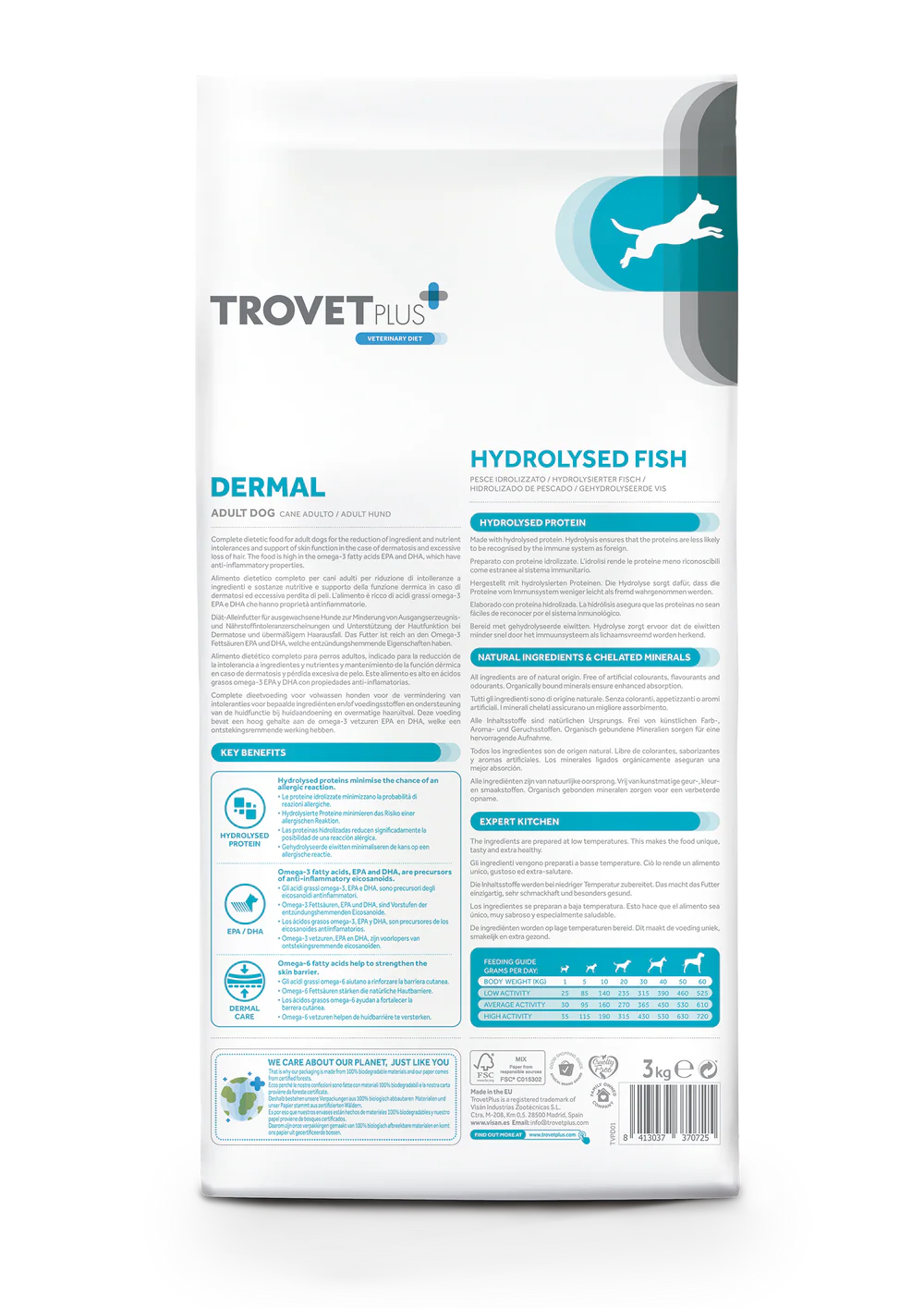 TrovetPlus Dermal Hydrolised fish - Crocchette dietetiche per cani adulti, per intolleranze e perdita di pelo