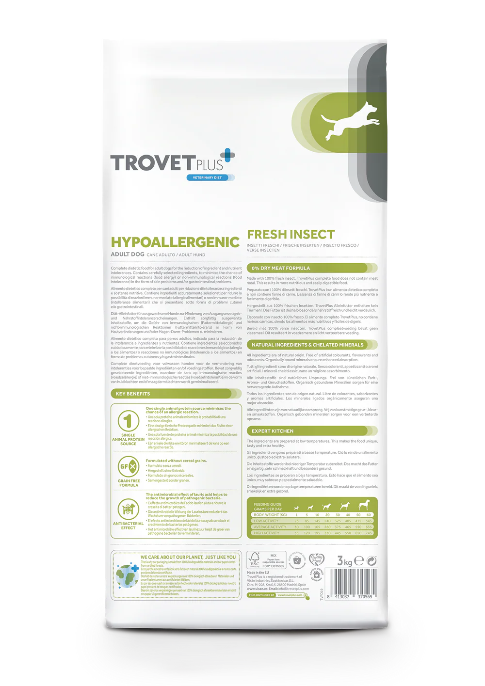 TrovetPlus Hypoallergenic - Insetti Freschi - Crocchette ipoallergeniche per Cani Adulti con intolleranze - Grain Free