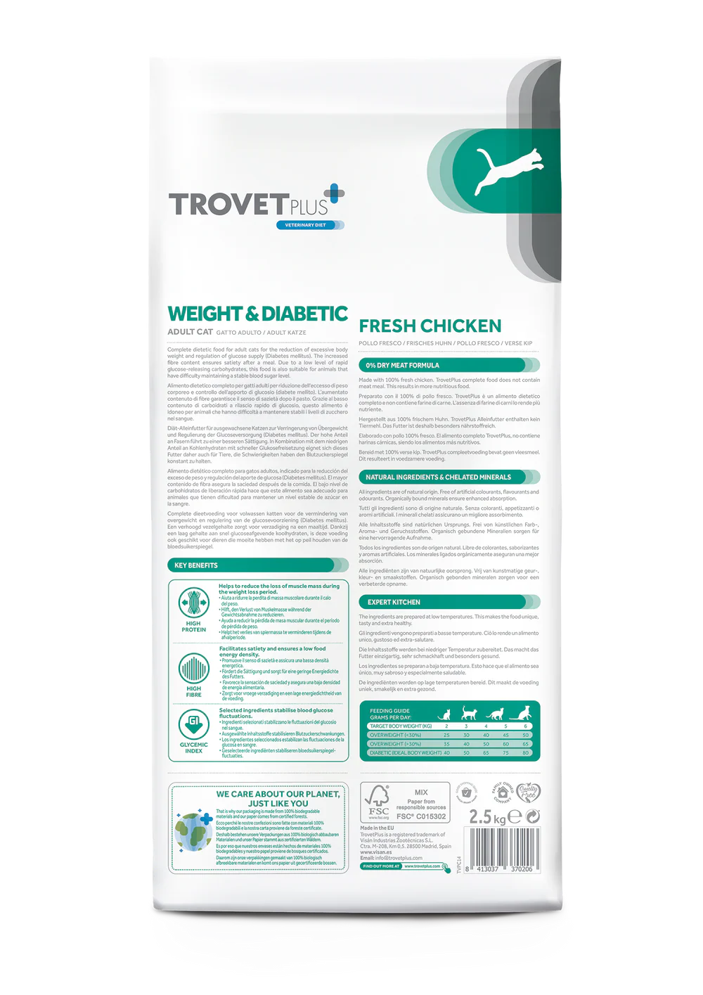 TrovetPlus Weight & Diabetic - Pollo - Crocchette per gatti adulti sovrappeso o diabetici
