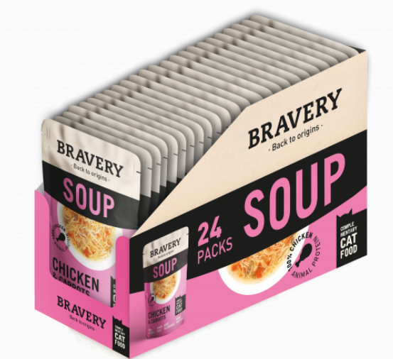 Zuppa di pollo e carote - Alimento completo per Gatti Adulti - 40 g - Bravery