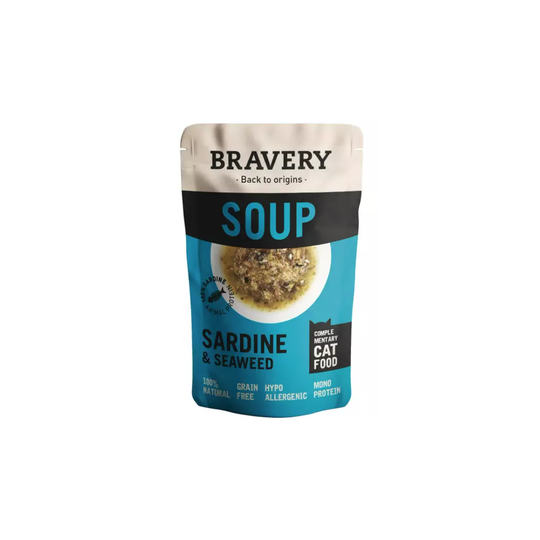 Zuppa di sardine e alghe - Alimento completo per Gatti Adulti - 40 g - Bravery