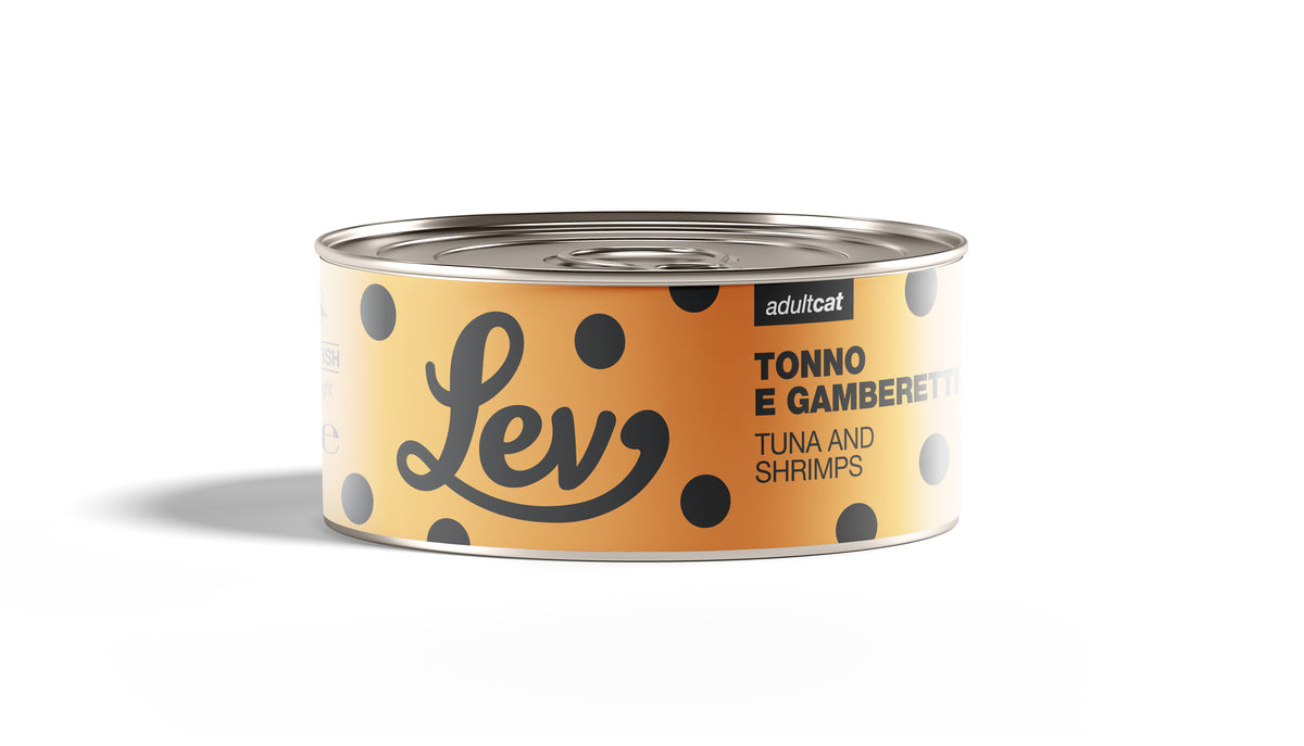 Lev - Umido Gatto - Tonno e Gamberetti - Acqua di cottura - Lattina 140g