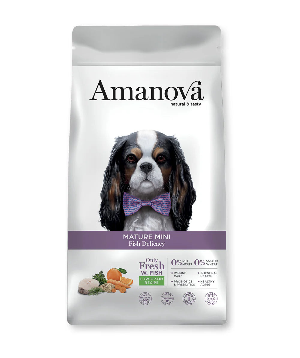 Amanova Mature Mini - Fish - Hypoallergenic kibble for small breed Senior dogs - 2 kg