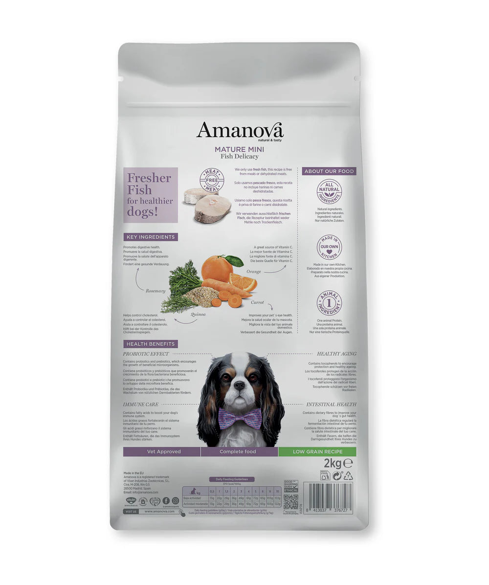 Amanova Mature Mini - Fish - Hypoallergenic kibble for small breed Senior dogs - 2 kg