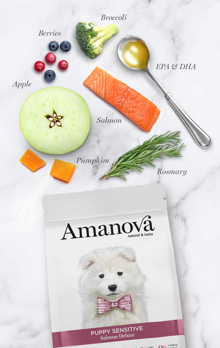 Amanova - Cuccioli sensibili - Salmone Deluxe - Salmone fresco